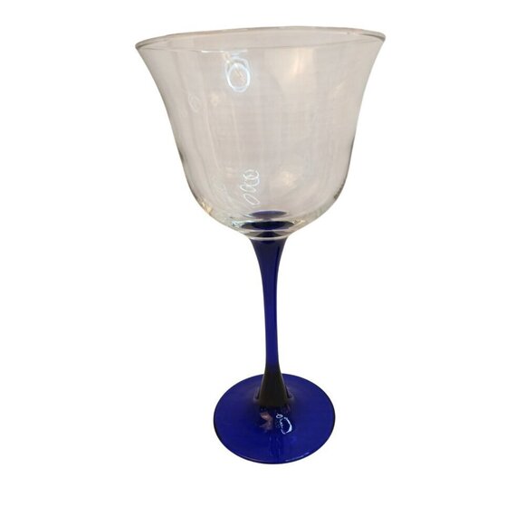 Luminarc Americana Blue 8.5oz Wine Glasses Cobalt Blue Stem Vintage Set of 2 - Picture 4 of 7